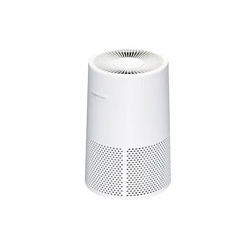 Amazon Basics white air purifier with simple design