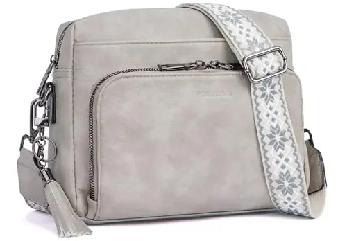 POIUGOYA vegan leather crossbody purse with built-in wallet and tassel accessory