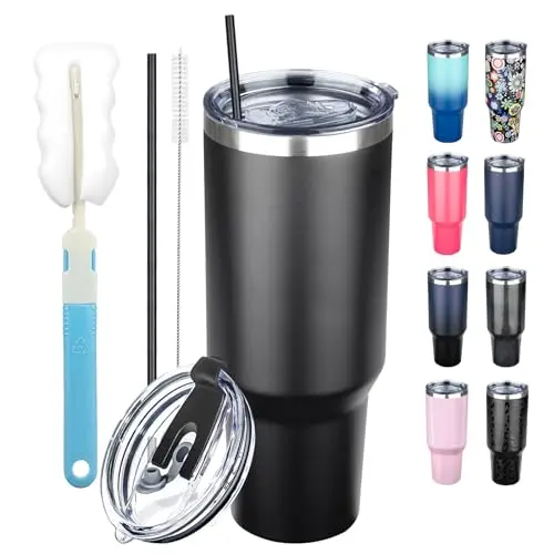 GUDEMAO 40oz insulated tumbler in black with multiple lids