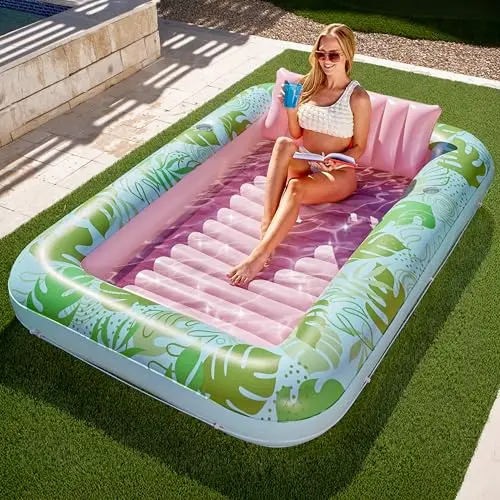 SLOOSH extra large inflatable tanning pool lounger in cyan pink colors
