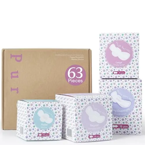 PurComfy Teens First Period Kit with multiple pad sizes
