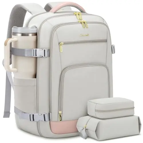 LOVEVOOK grey-pink travel backpack with packing cubes