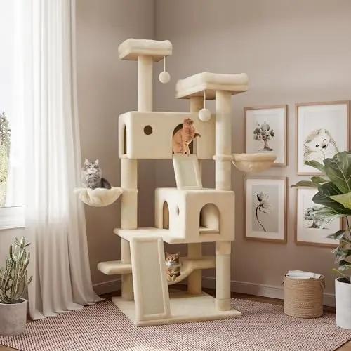 SHA CERLIN 65-inch cat tree with wide base and plush perches