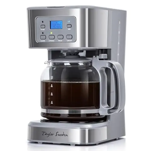 Taylor Swoden gray programmable coffee maker with glass carafe