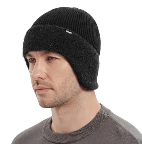 Wmcaps winter beanie with earflaps and fleece lining in black