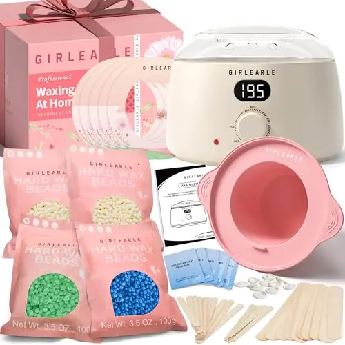 GIRLEARLE digital waxing kit with silicone pot and variety of wax beads