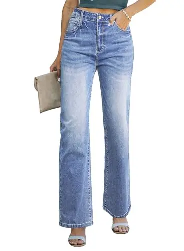 SIDEFEEL women's high-waisted wide leg jeans in Iceland blue
