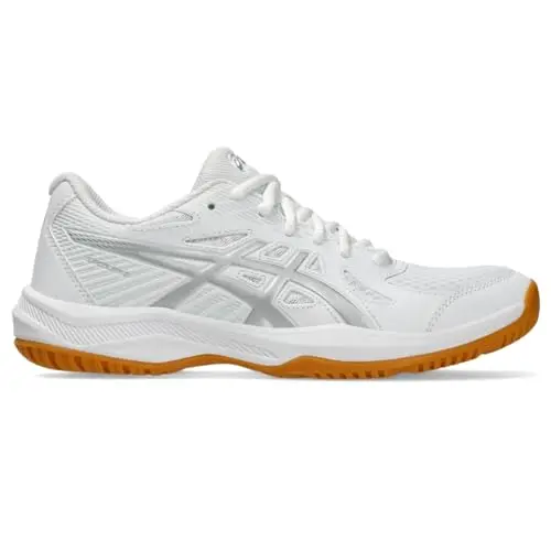 ASICS Upcourt 6 women's volleyball shoe in white and pure silver