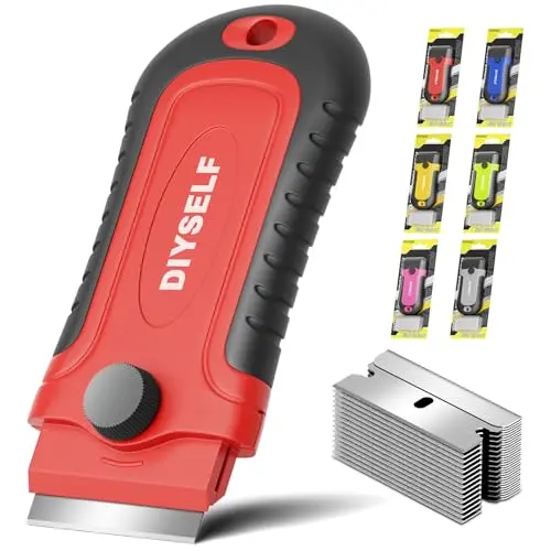 DIYSELF razor blade scraper removing burnt food from glass stove top