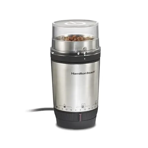 Hamilton Beach Custom Grind Electric Coffee Grinder with removable bowl and stainless steel finish