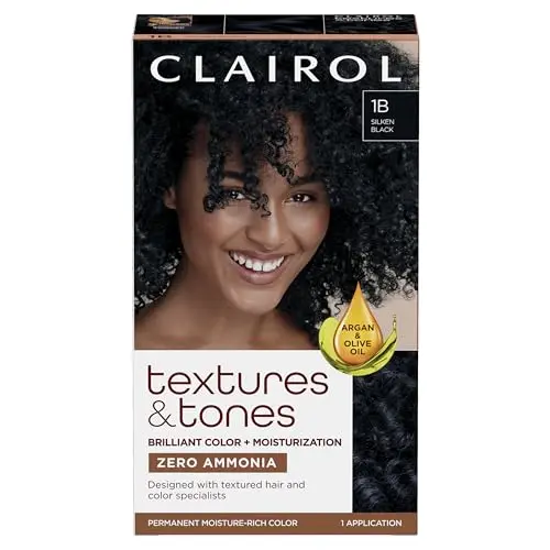 Clairol Textures & Tones Silken Black hair dye box