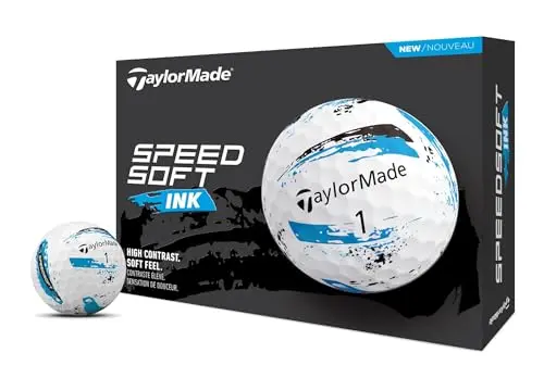 TaylorMade SpeedSoft Ink golf balls with blue paint splatter design