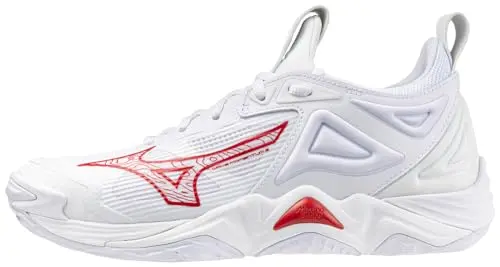 Mizuno Wave Momentum 3 women's volleyball shoe in white and red