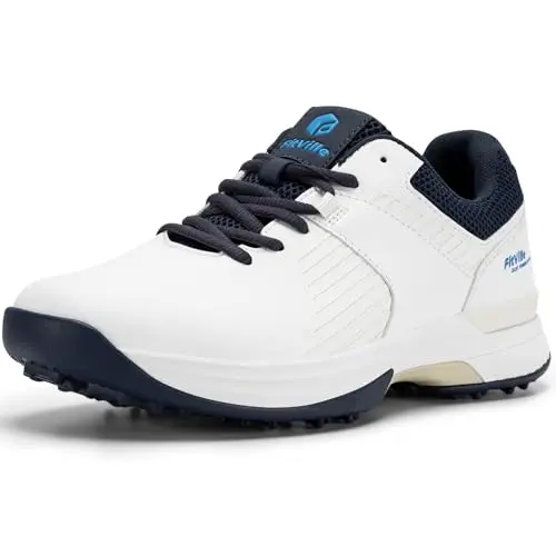 FitVille wide waterproof golf shoes in white and blue