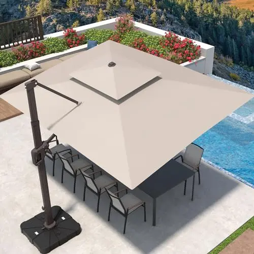 Deconk 9' x 12' rectangular cantilever patio umbrella with double top for wind reduction