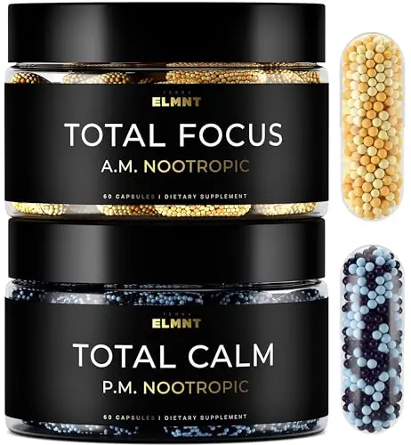 AMPM Nootropic Total Focus + Calm supplement jars
