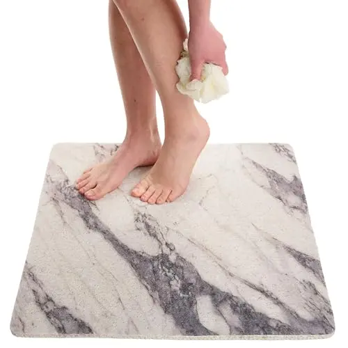 Enkosi marble grey non-slip shower mat with cushioned loofah texture