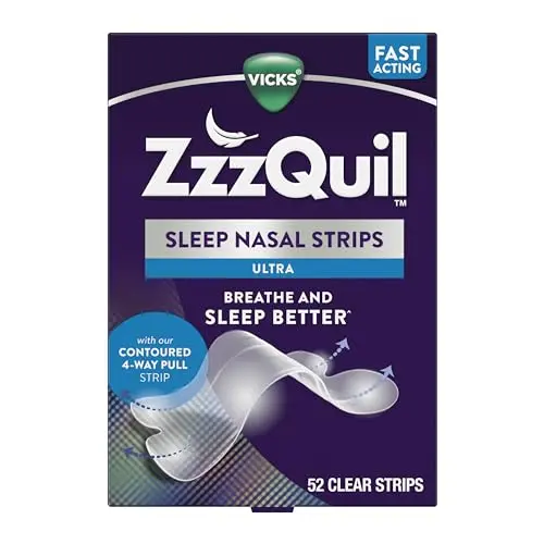 ZzzQuil Sleep nasal strips with 4-way pull for snoring