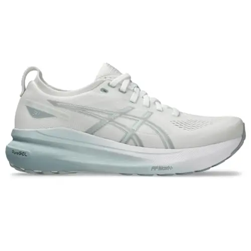 ASICS Gel-Kayano 31 women's running shoes in white and dolphin grey
