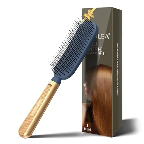 SHINLEA slim hair brush with navy blue body and gold metal handle
