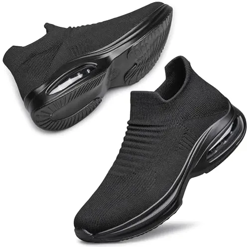 DOUSSPRT women's slip-on sock sneakers in black