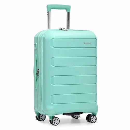 Traveler's Choice Pagosa Carry On luggage in mint color with hardshell and spinner wheels