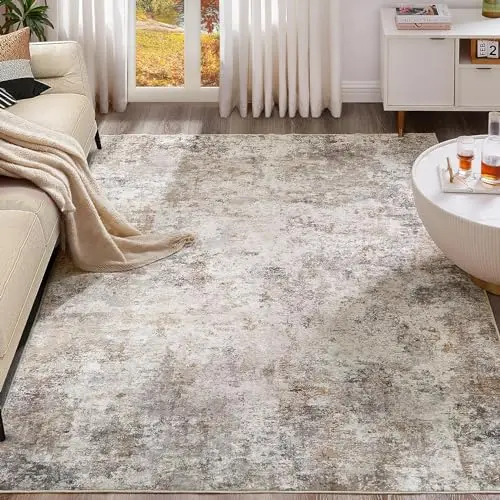 UERMEI brown grey abstract washable area rug