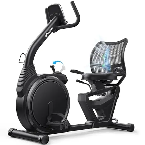 MERACH recumbent exercise bike with LCD display and ergonomic seat