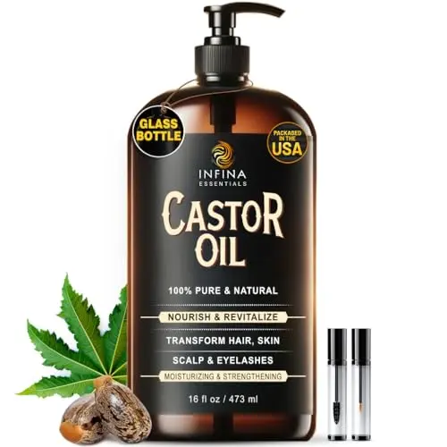 INFINA ESSENTIALS Pure Castor Oil in glass bottle with applicators