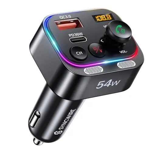 Syncwire Bluetooth car adapter with dual microphones and rainbow lighting