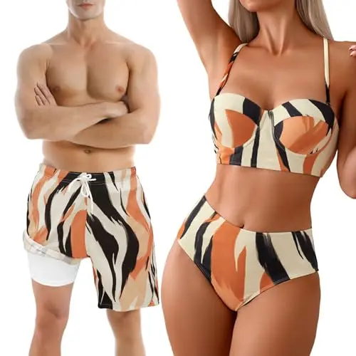 Ulikeey zebra print matching swimsuit set with push-up top and swim trunks
