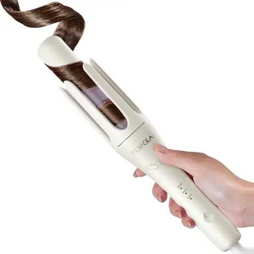 TSUYAGLA automatic rotating curling iron in white with anti-scald design