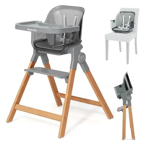 Ezebaby foldable wooden high chair in transparent gray