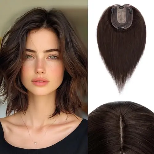 Rich Choices Remy human hair topper in dark brown with silk base