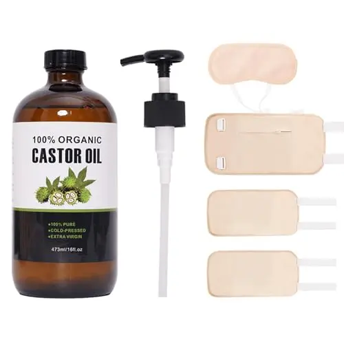 XIKERAY Castor Oil Pack Kit with organic cotton wraps and glass bottle