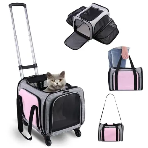BNISE pet carrier on wheels with expandable sides