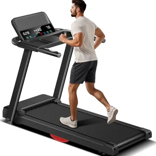 LONTEK Folding Treadmill with heart rate sensor and cup holders