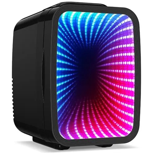 BEICHEN mini fridge with colorful LED lights and mirror door
