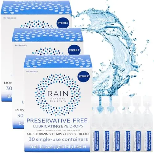 Rain preservative-free eye drops three-pack of single-use vials