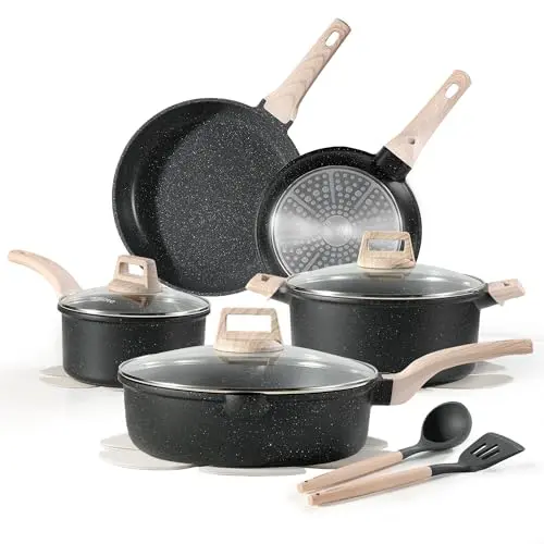 CAROTE nonstick cookware set on gas burner
