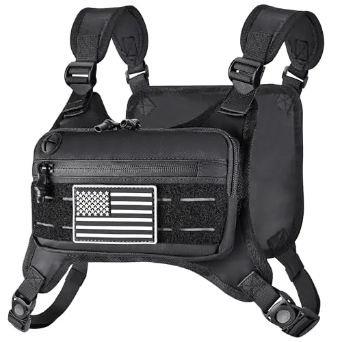 MOZETO black running chest pack with reflective backing and multiple pockets
