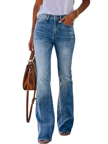 KUNMI women's high waisted bell bottom bootcut jeans with wide leg