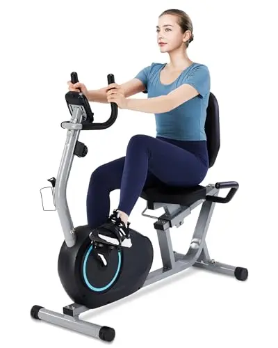 Kawnina blue recumbent exercise bike with pulse sensors
