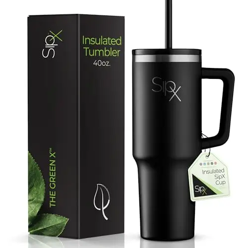 SIPX 40oz insulated tumbler with handle in black color