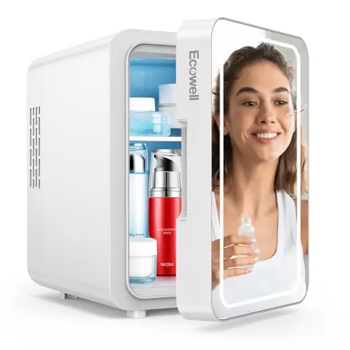 ECOWELL white mini fridge with LED mirror