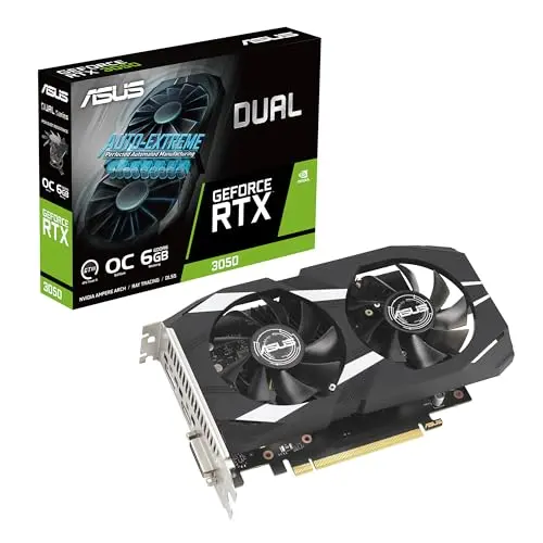 ASUS Dual NVIDIA GeForce RTX 3050 graphics card with dual fans