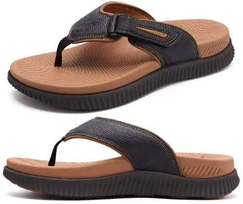 KuaiLu men's orthopedic flip flops with thick cushion and adjustable strap