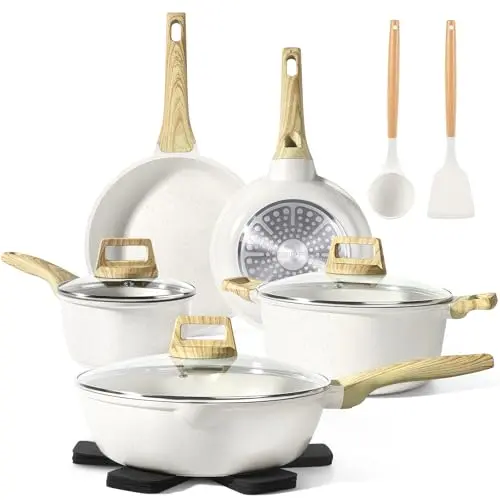 GiPP Nonstick Cookware Set in white granite
