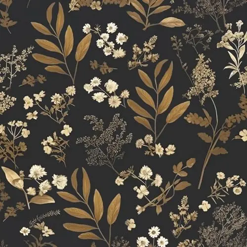 Laatse vintage black floral gold leaf peel and stick wallpaper
