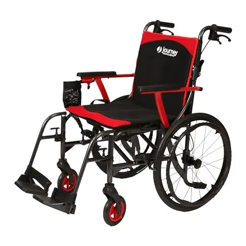 Journey SoLite C2 ultra lightweight wheelchair folded for travel with red trim